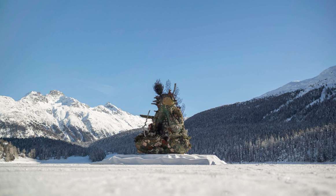 Damien Hirst 'The Monk' on frozen lake in St Morritz